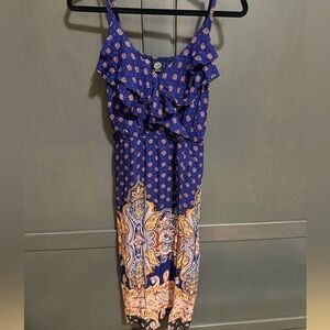 Bobeau Midi dress with ruffled neckline
